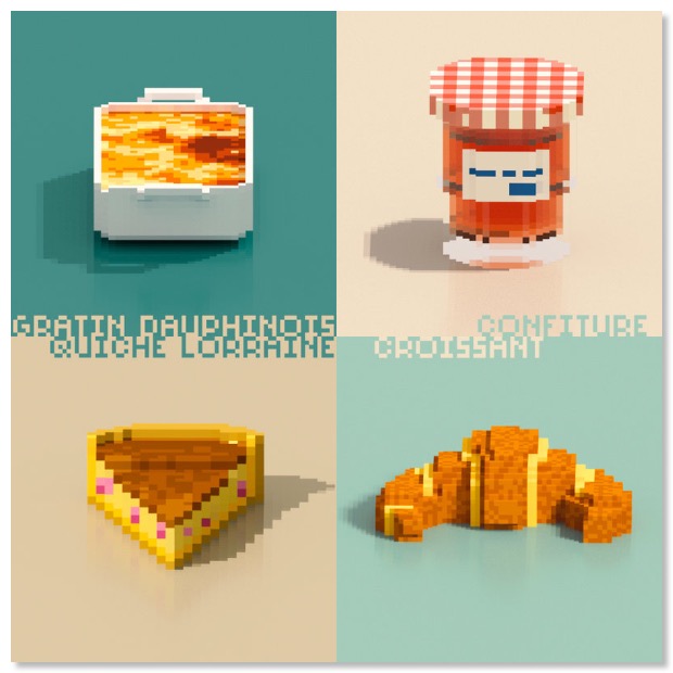 gratin confiture quiche croissant en voxel