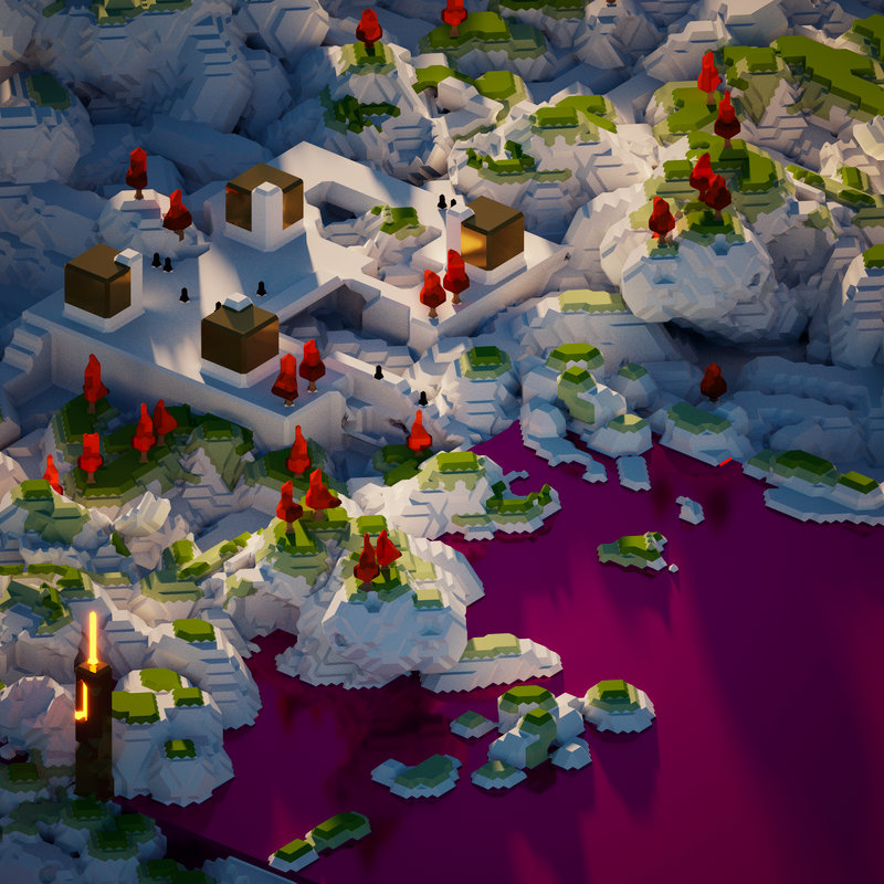 vue iso voxel avec des collines