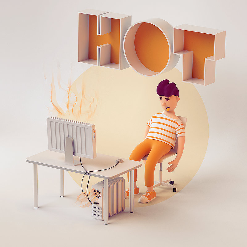 personnage en 3d qui a chaud