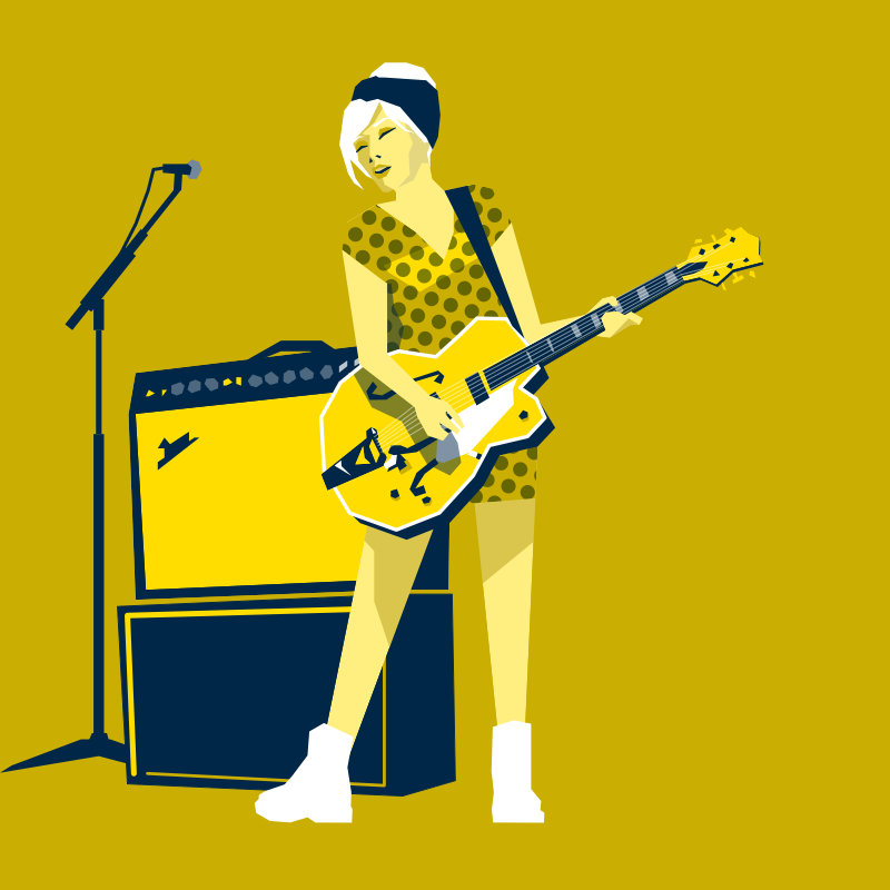 2D indie guitar girl illustration