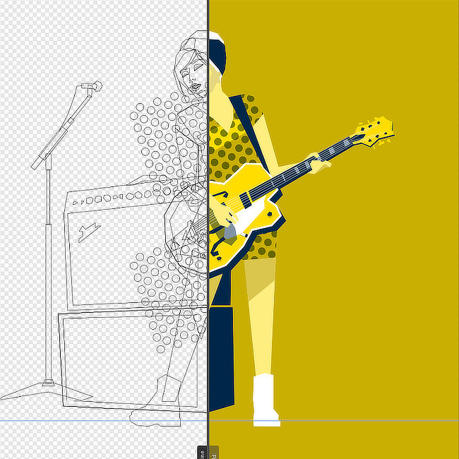 2D indie guitar girl outline