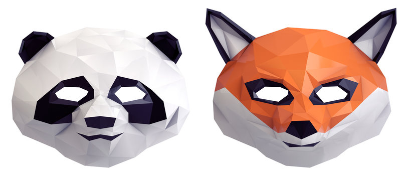 masques renard et panda lowpoly