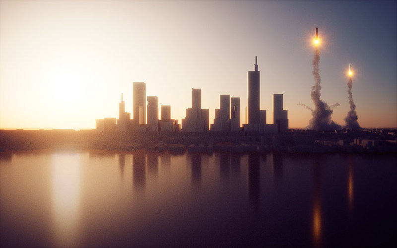skyline voxel with 2 rockets