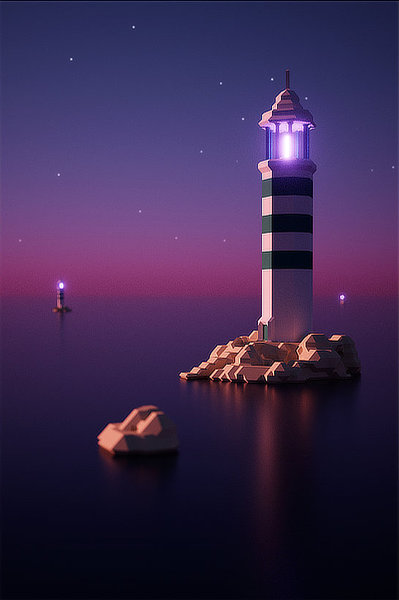lighthouse blue and violet voxel
